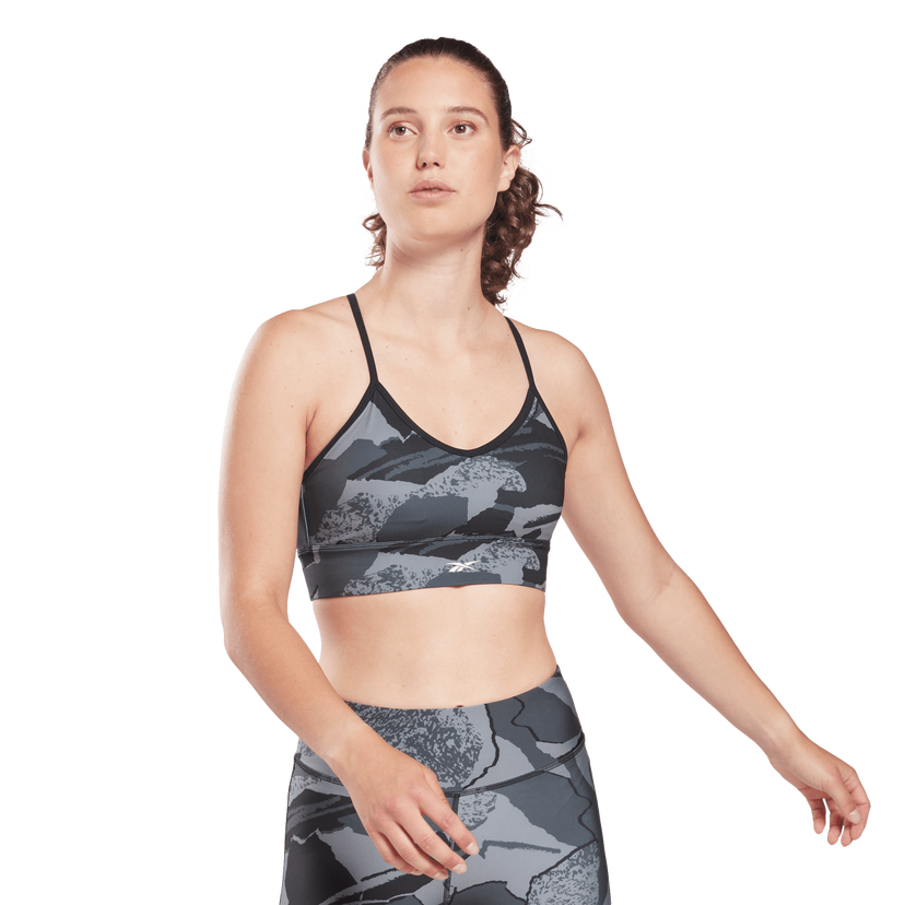 Podprsenka Reebok Workout Allover Print Tri-Back Sports Bra Šedá | H65616