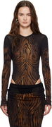 Jean Paul Gaultier Mesh Double Layer Wood Print Bodysuit