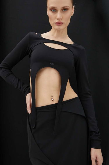 Crop Top HELIOT EMIL Long Sleeve Cut-Out Top Čierna | HE.W.13.051.BLK01, 3