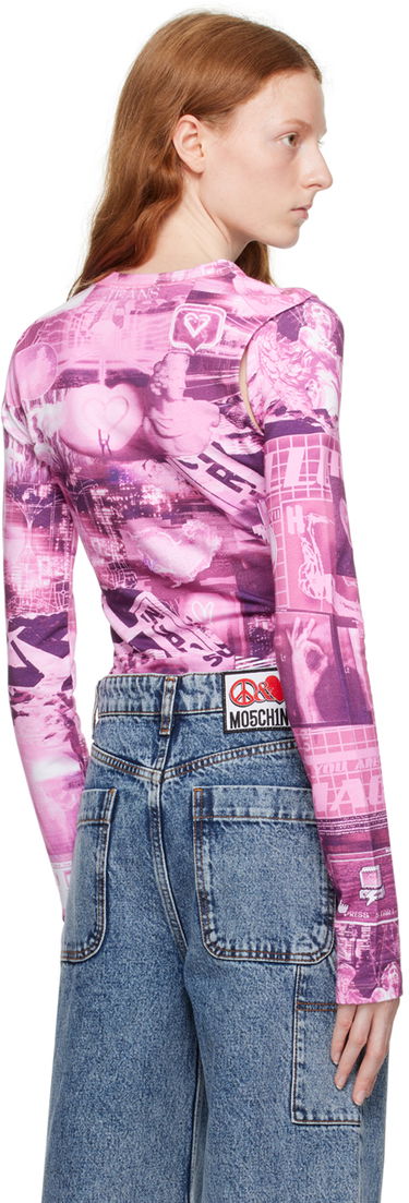 Body Moschino Graphic Print Cut-Out Long Sleeve Bodysuit Ružová | 1101 8254, 2