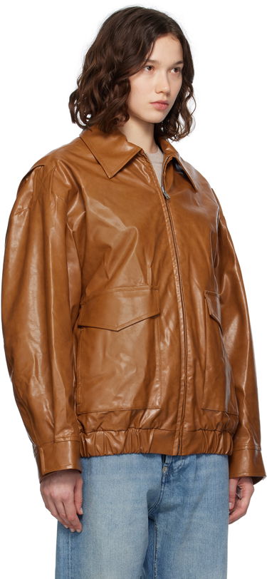 Bomber bunda Maison Margiela MM6 Maison Margiela Oversized Faux-Leather Bomber Jacket Hnedá | S52AM0325 M35465, 1