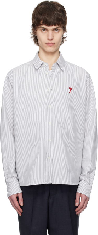Košeľa AMI AMI Cotton Striped Button-Down Ami de Coeur Shirt Biela | USH063.CO0087, 0