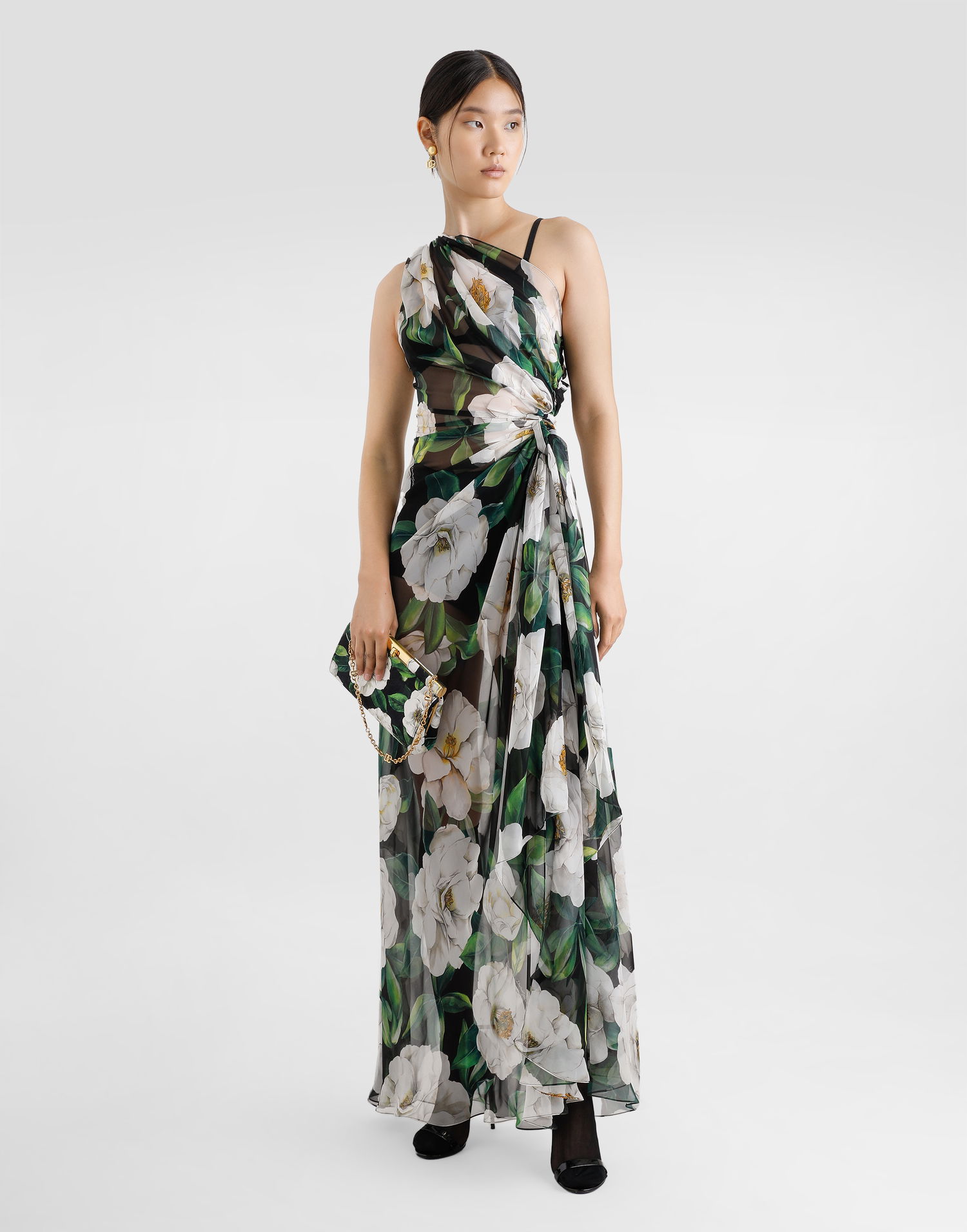 Šaty Dolce & Gabbana Dolce & Gabbana One-Shoulder Gardenia-Print Chiffon Dress Zelené | F6TLHTIS1XDHN5JB, 1