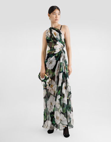 Šaty Dolce & Gabbana Dolce & Gabbana One-Shoulder Gardenia-Print Chiffon Dress Zelené | F6TLHTIS1XDHN5JB, 1