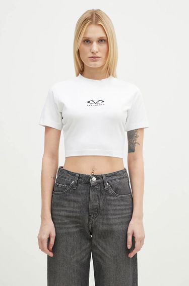 Crop Top VETEMENTS VETEMENTS Oval Logo Cropped Fitted T-Shirt Biela | WA66TR700W, 0