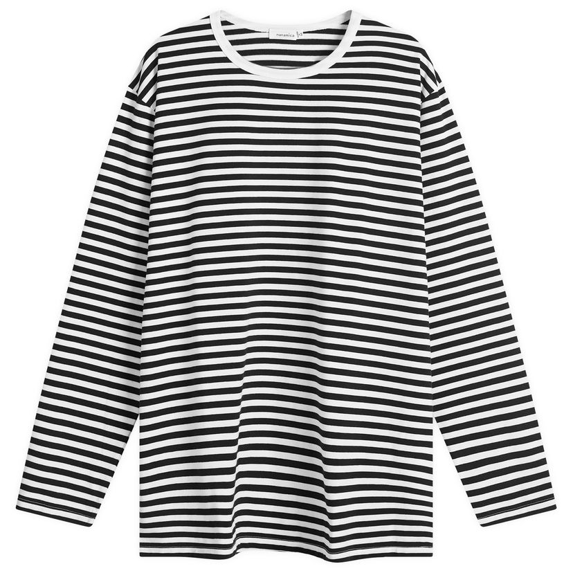 Tričko NANAMICA T-Shirt Stripe Long Sleeve Čierna | SUHS423E-KW