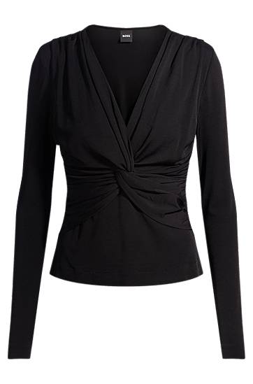 Sveter BOSS BOSS Twist-Front Stretch Jersey Top Čierna | 50534546, 0