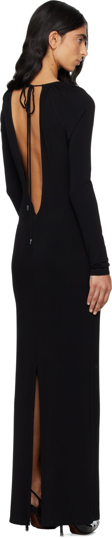 Šaty Marine Serre Marine Serre Draped Jersey Long Sleeve Maxi Dress Čierna | WDR410ACJER0082, 2