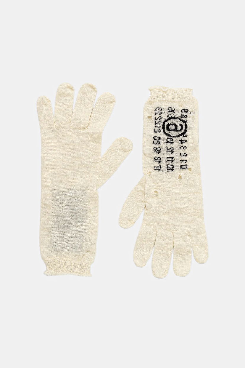 Rukavice Maison Margiela Distressed Woolen Knitted Gloves with Numerical Label Béžová | S52TS0043.M13135.103