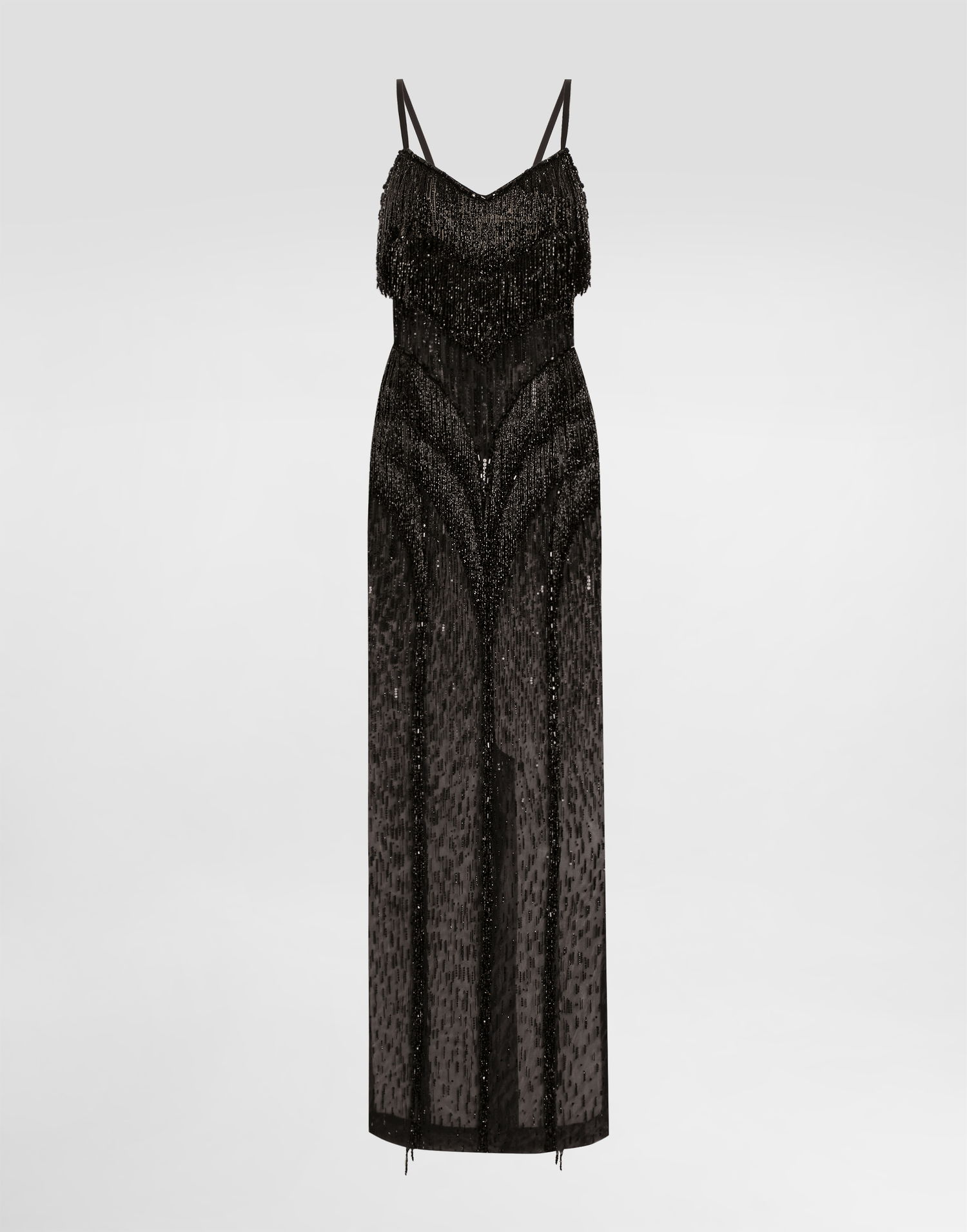 Šaty Dolce & Gabbana Dolce & Gabbana Long Marquisette Dress with Sequined Fringe Čierna | F6TPAZGDC1EN0000, 0