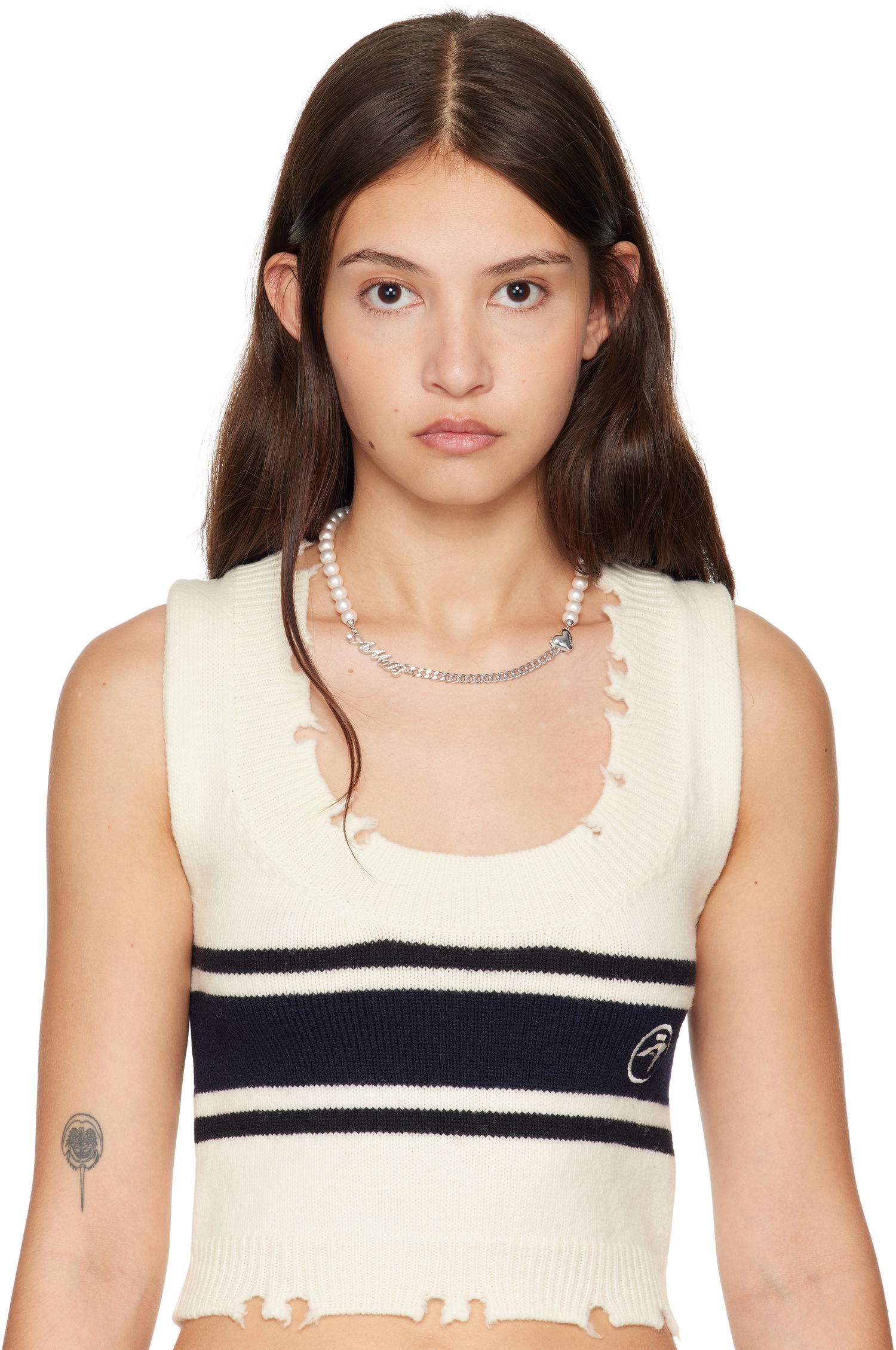 Náhrdelník Ambush AMBUSH Pearl and Chain Mix Necklace Biela | BWOB007F24SIL0017200, 1