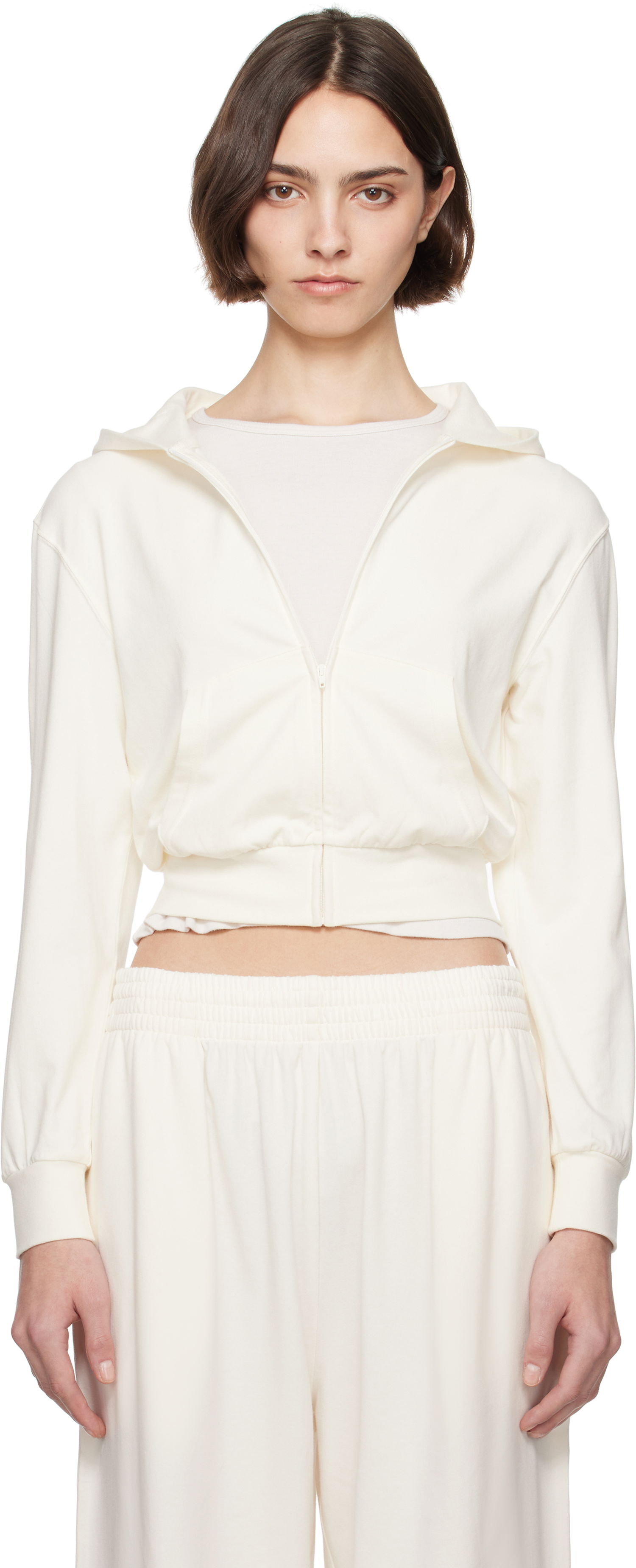 Mikina SKIMS SKIMS Cotton Jersey Zip-Up Hoodie Biela | ZU-ZUP-8235W, 0