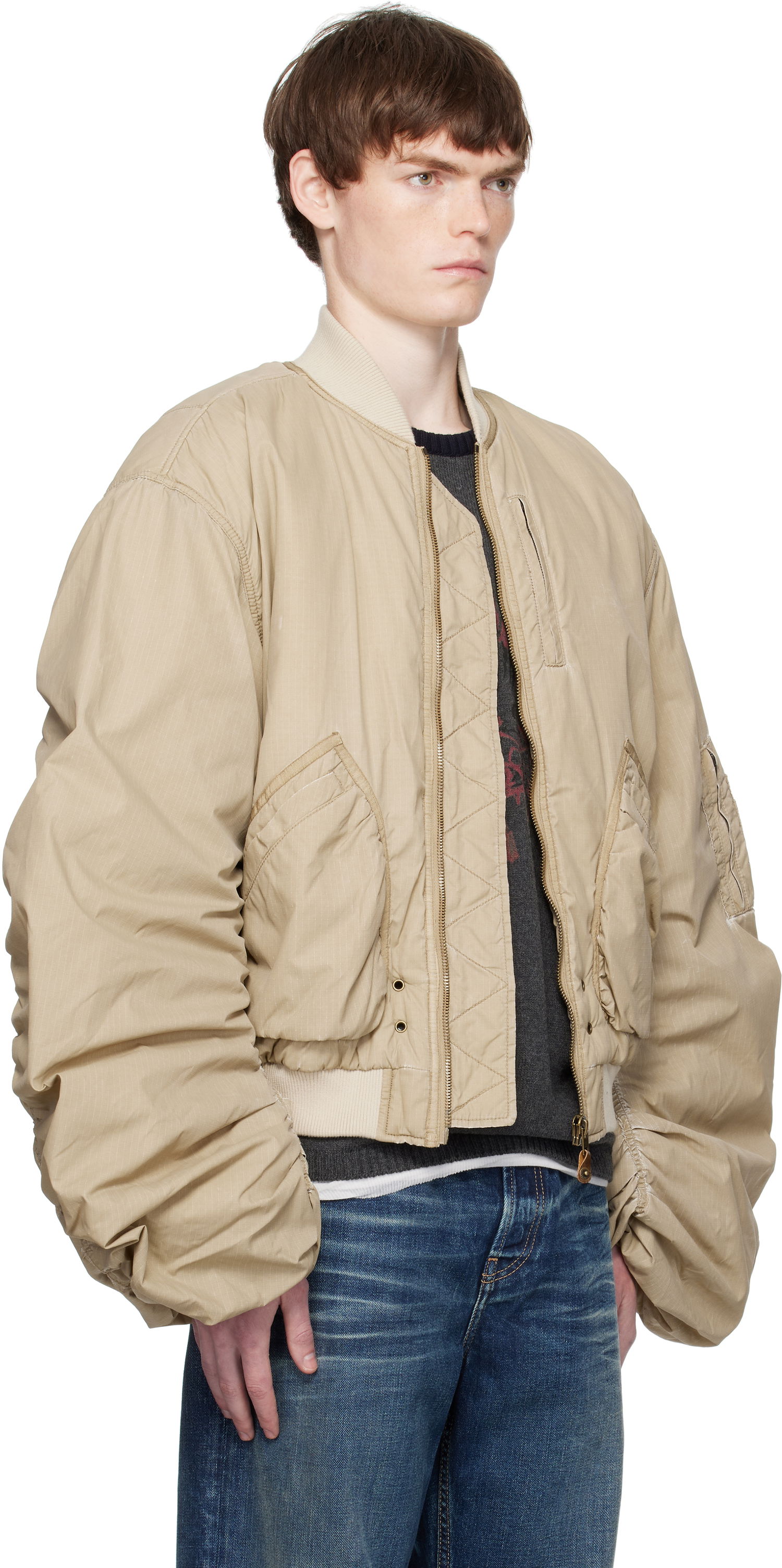 Bomber bunda We11done We11done Washed Nylon Bomber Jacket Béžová | WD-JP2-25-059-U-BG, 1