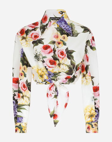 Košeľa Dolce & Gabbana Garden Print Tie-Front Crop Top Biela | F5R73THS5Q1HA4YB, 0