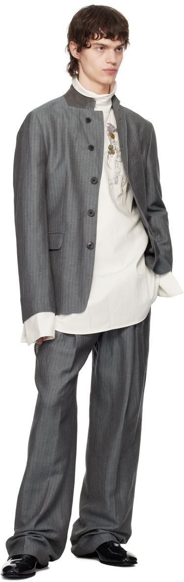 Nohavice Dries Van Noten Dries Van Noten Linen Straight-Leg Trousers Šedá | 251-020914-1307, 3