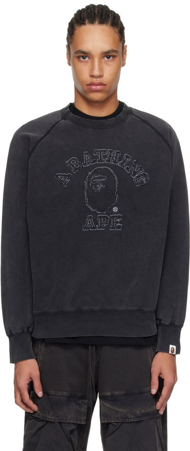 Sveter BAPE Washed Effect Relaxed Fit College Patch Sweatshirt by BAPE Čierna | 001SWK801001M, 0