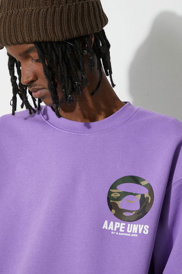 Mikina AAPE by A Bathing Ape AAPE Loose Fit Crewneck Back X-Bone Sweatshirt Fialová | ASWA324, 5