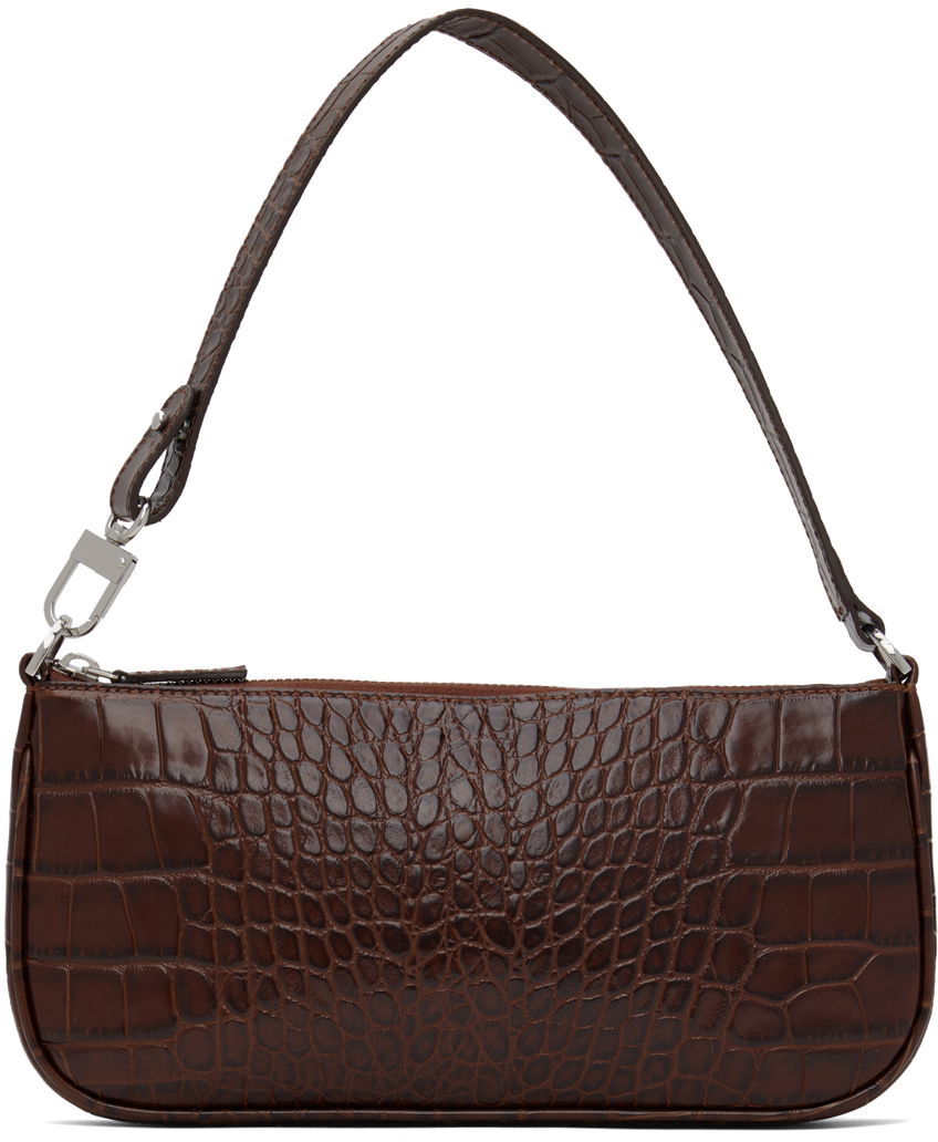 Taška cez rameno BY FAR Crocodile Embossed Leather Shoulder Bag Hnedá | 18FWRCLSNEDMED, 0