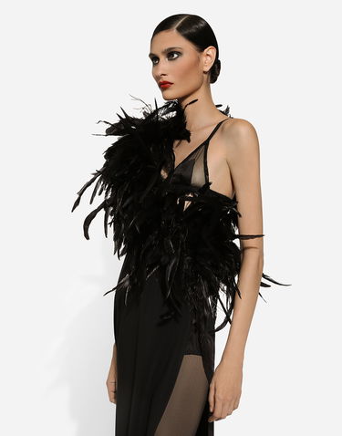 Šaty Dolce & Gabbana One-shoulder Stretch Cady Dress With Feathered Neckline Čierna | F6JRFTFUIAHN0000, 3