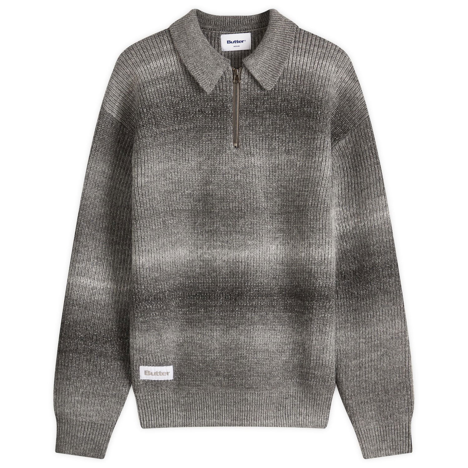 Sveter Butter Goods Beams 1/4 Zip Knit Polo Šedá | BG251300-BLK, 1