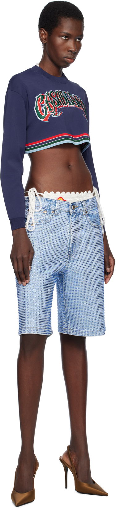 Šortky Casablanca Casablanca Crystal Embellished Denim Shorts Modrá | WS25-TR-280-01, 3