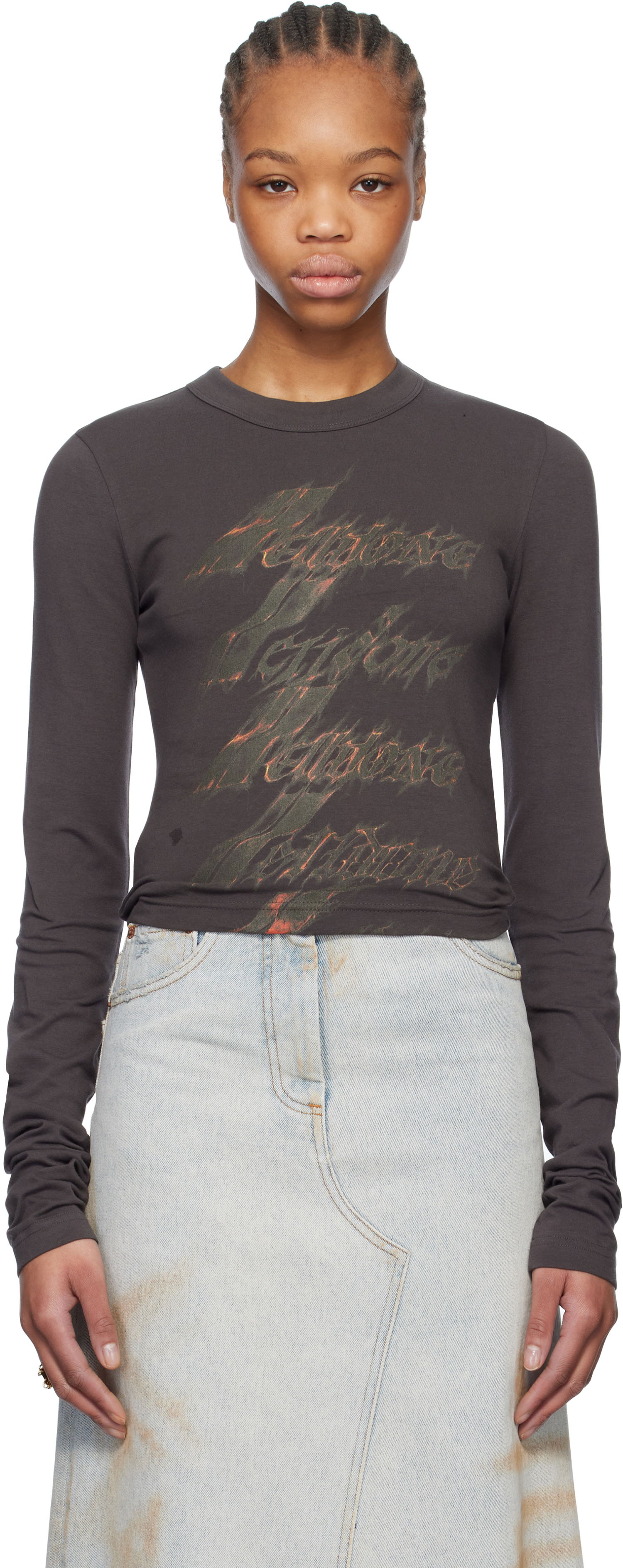 Tričko We11done We11done Spark Graphic Long Sleeve T-Shirt Hnedá | WD-TT0-25-750-W-CH, 0
