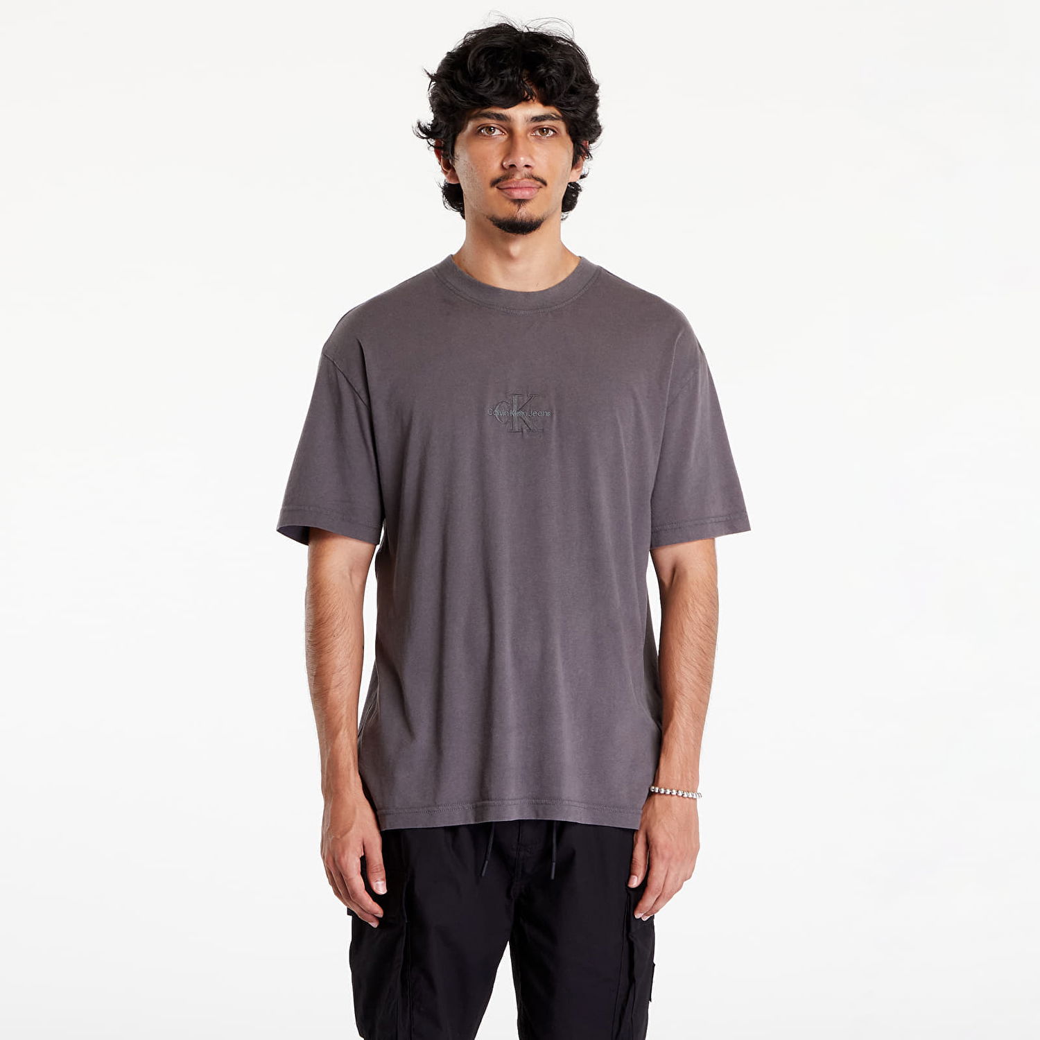 Tričko CALVIN KLEIN Washed Monologo Short Sleeve Tee Gray Šedá | J30J325650 PT2, 0