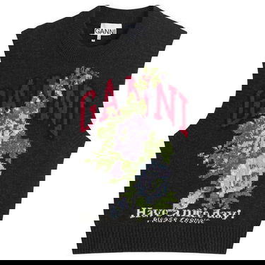 Vesta GANNI GANNI Knitted Wool Vest with Floral Graphic Šedá | K2596-252, 1
