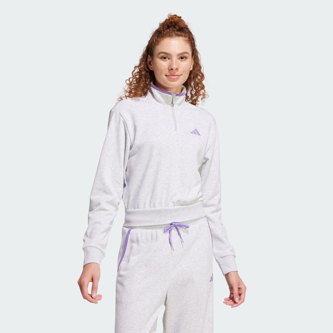 Mikina adidas Performance Essentials Color Pop French Terry Crop Quarter-Zip Sweatshirt Šedá | JN6989, 0