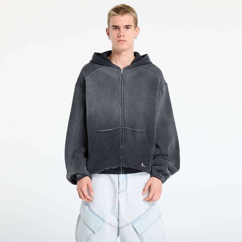Mikina ROA ROA Bee Sun Faded Waffle Zip Up Hoodie Čierna | RBMW0513FA340 BLK0001