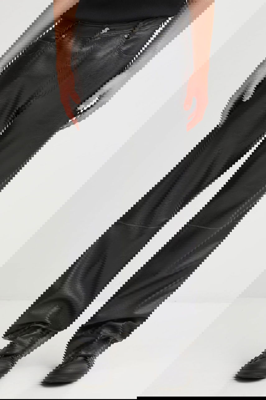 Nohavice Maison Margiela MM6 Maison Margiela Faux Leather Wide Leg Pants Čierna | SH2LA0045.M35455.900, 0