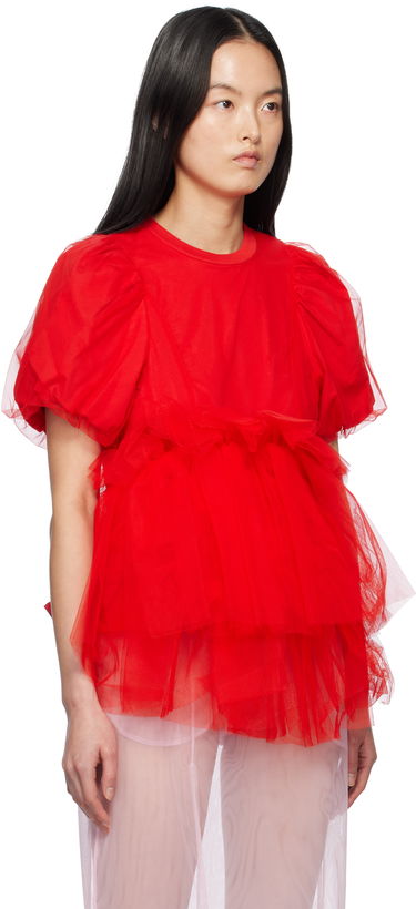 Tričko Simone Rocha Simone Rocha Tulle Overlay Puff Sleeve Tutu Hem T-Shirt Červená | 5310 0553, 1