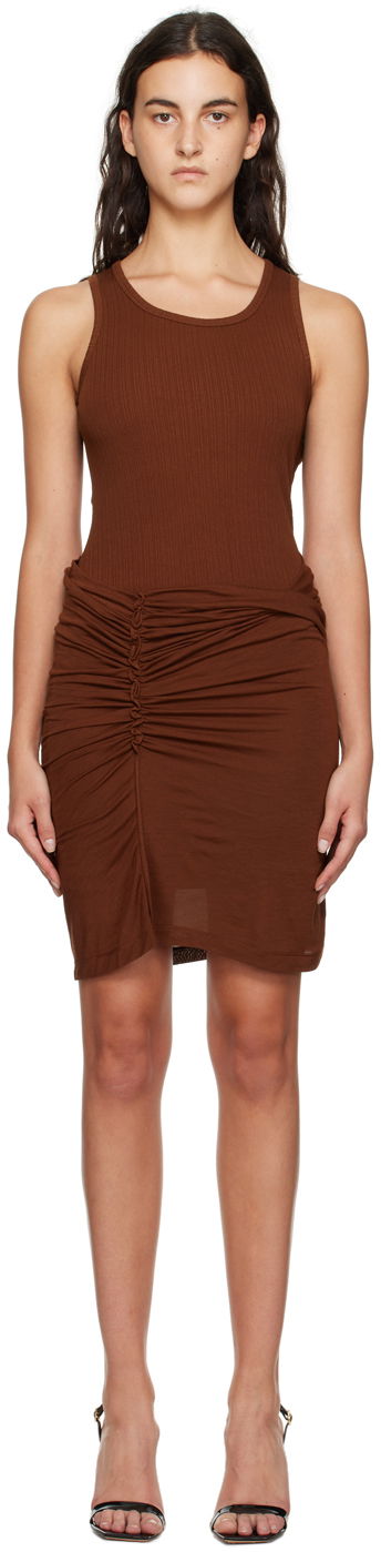 Šaty Helmut Lang Helmut Lang Ruched Mini Dress Hnedá | N06HW605, 0
