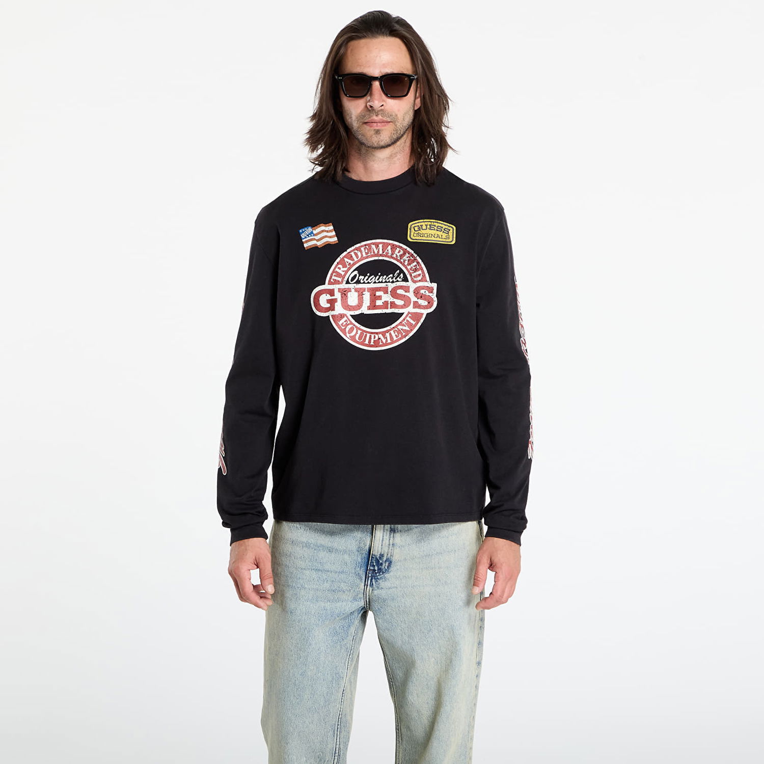 Tričko GUESS Guess Originals Long Sleeve Race Graphic Tee Čierna | M5YI56K8FQ4-JTMU, 0