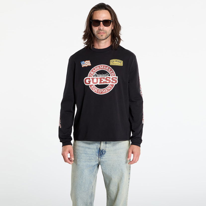 Tričko GUESS Guess Originals Long Sleeve Race Graphic Tee Čierna | M5YI56K8FQ4-JTMU
