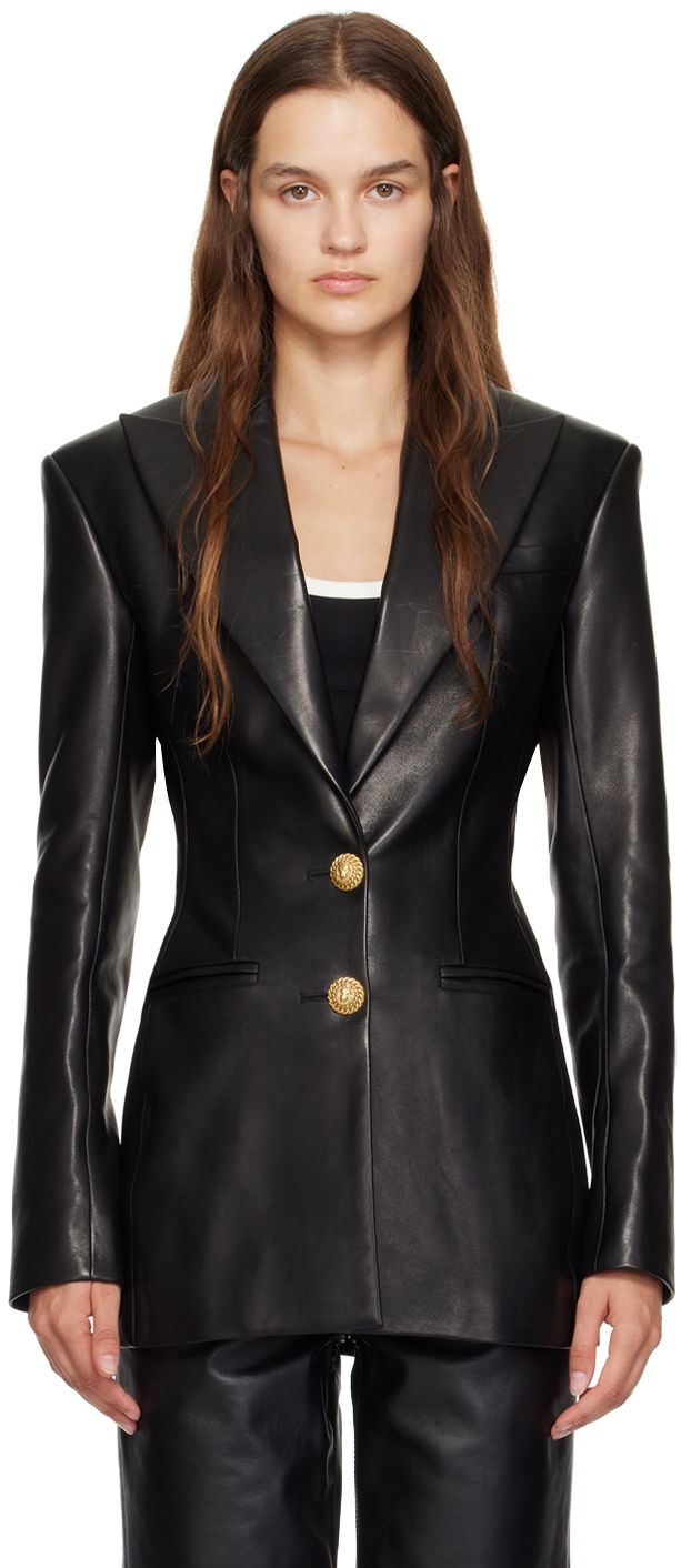 Bunda Balmain Double-Breasted Leather Blazer Čierna | DF1SE056LC62, 0