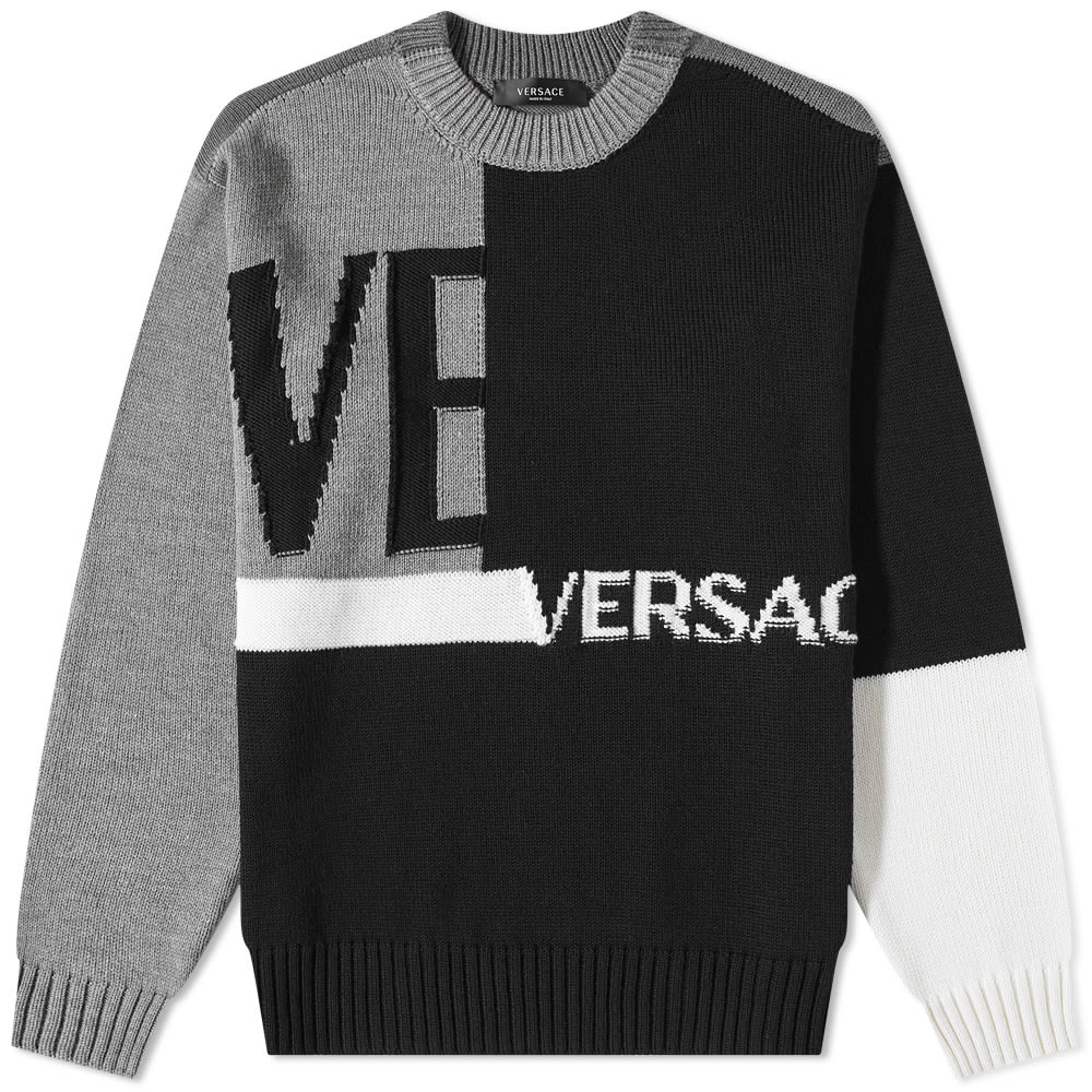 Sveter Versace Versace Patchwork Logo Crew Knit Sweater Šedá | 1005715-1A04088-2B070, 0