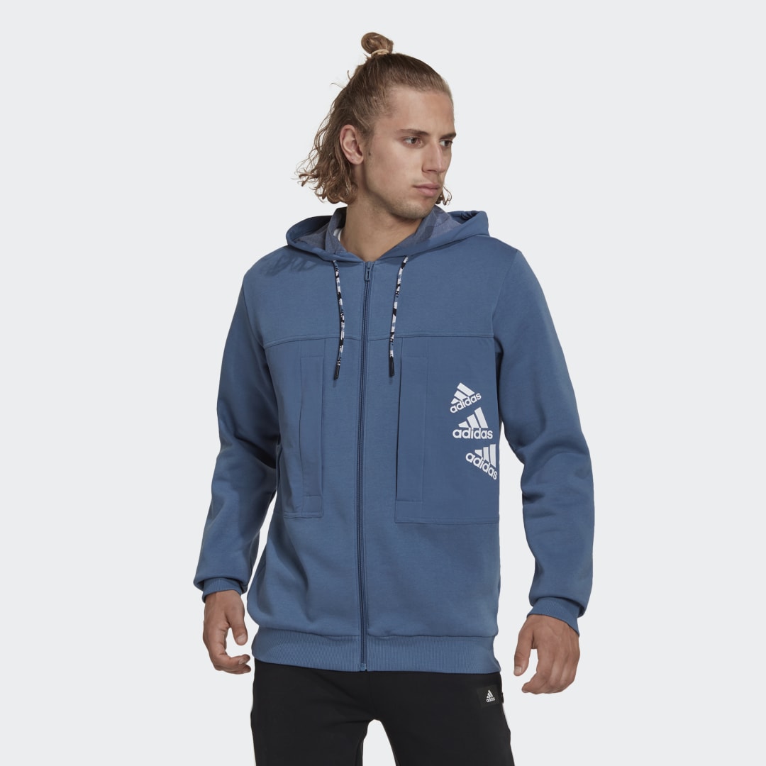 Mikina adidas Originals Essentials BrandLove Fleece Full-Zip Hoodie Modrá | HL9379, 0