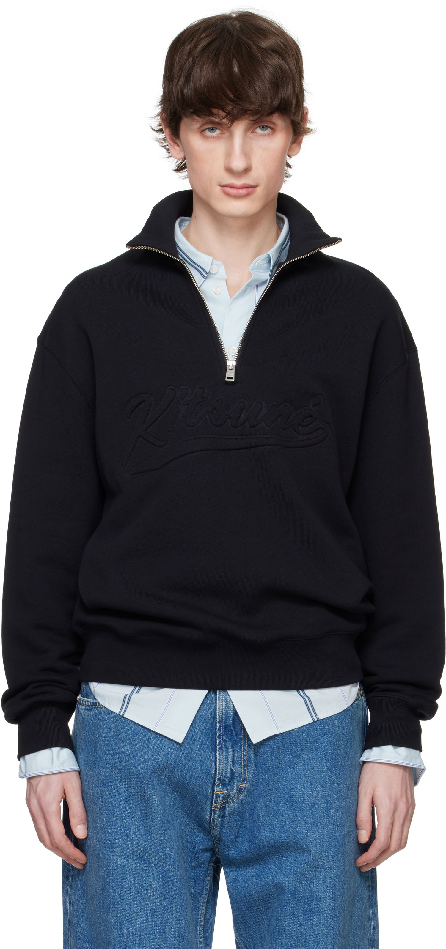 Mikina MAISON KITSUNÉ Maison Kitsuné Varsity Half Zip Sweater Čierna | OM00302KM0321, 0
