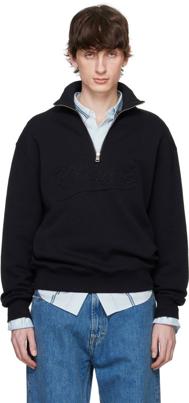 Mikina MAISON KITSUNÉ Maison Kitsuné Varsity Half Zip Sweater Čierna | OM00302KM0321, 0