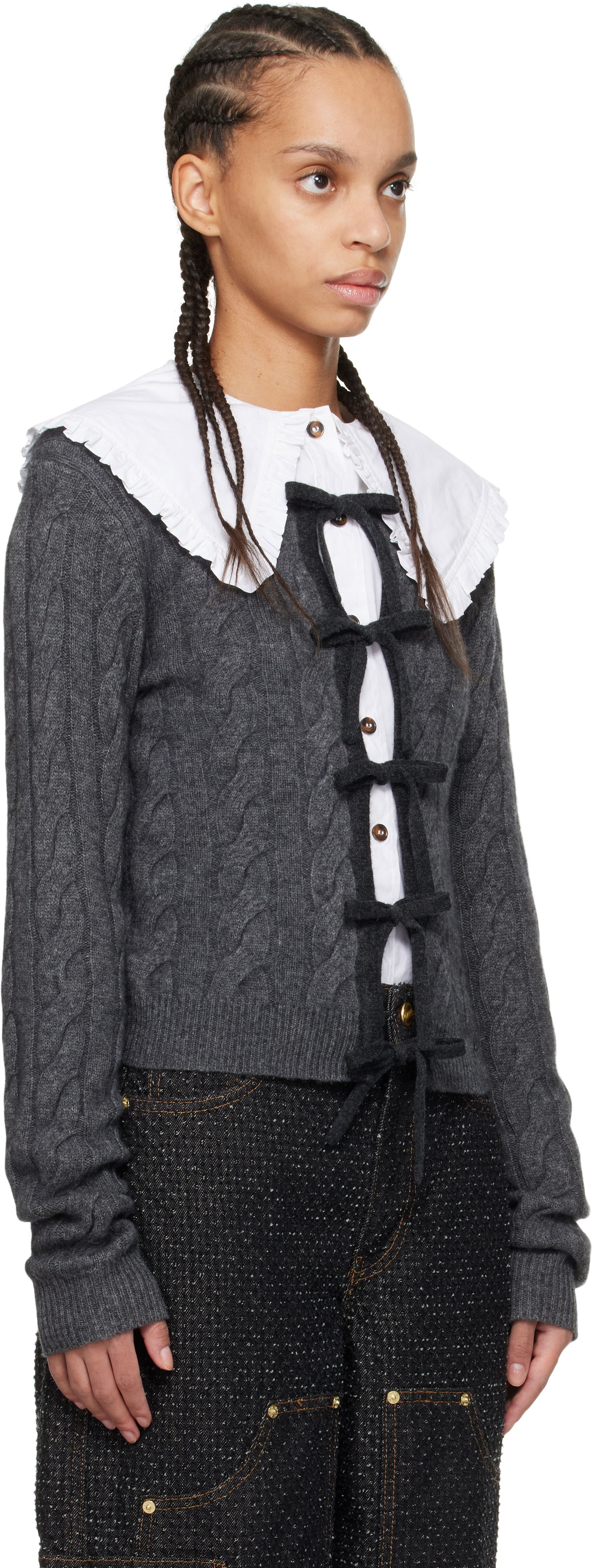 Sveter GANNI Ganni Cashmere Blend Tie Front Cardigan Šedá | K2413, 1