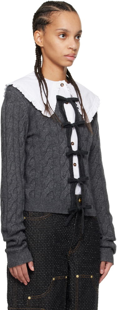 Sveter GANNI Ganni Cashmere Blend Tie Front Cardigan Šedá | K2413, 1