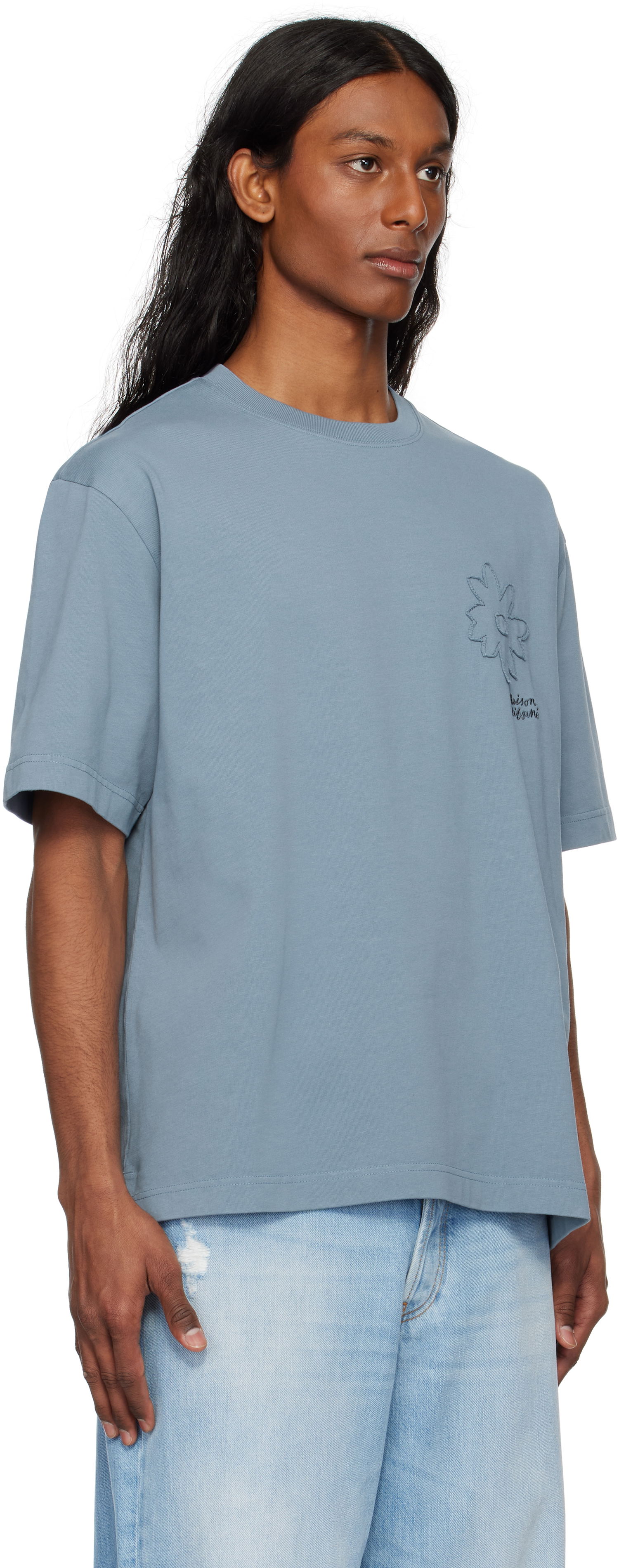 Tričko MAISON KITSUNÉ Maison Kitsuné Crafted Daisy Oversize T-Shirt Modrá | OM00124KJ7020, 1