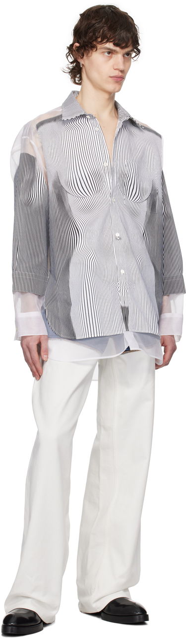 Košeľa Jean Paul Gaultier Jean Paul Gaultier Pinstripe Body Morphing Shirt Biela | 25/33-F-CH080I-C566-0001, 3