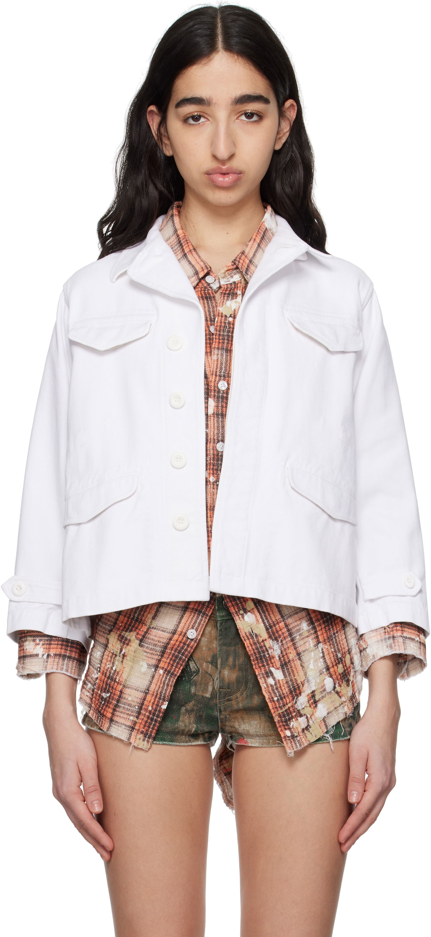 Bunda R13 R13 Boxy Army Denim Jacket Biela | R13WR396-R522B, 0