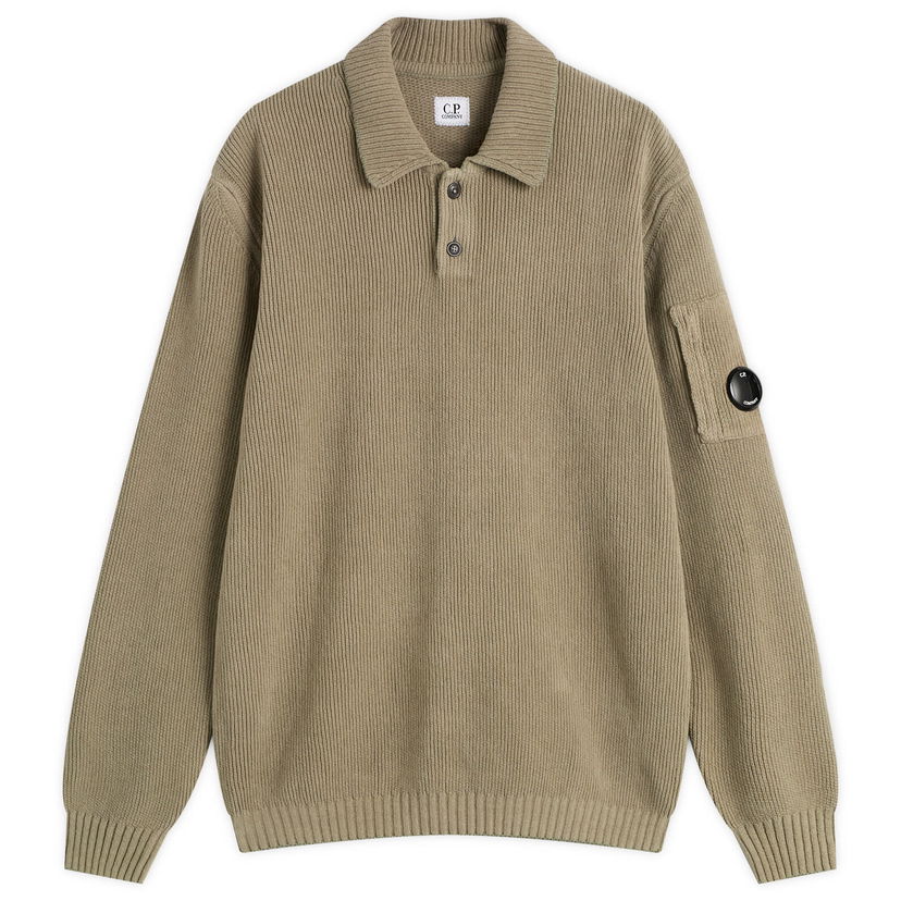 Polo tričko C.P. Company C.P. Company Men's Chenille Ribbed Knit Polo Shirt Zelené | 19CMKN021A-005558G-356
