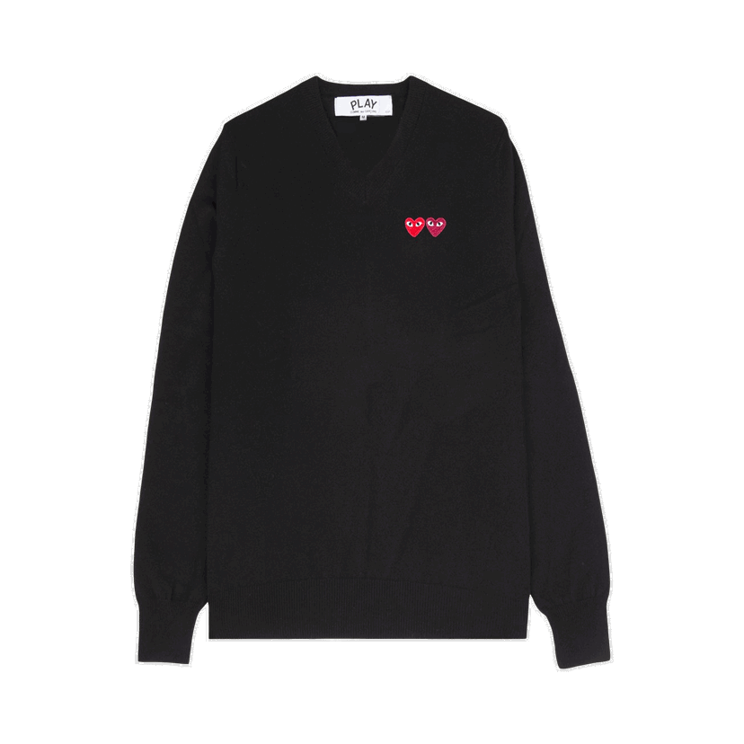 Sveter Comme des Garçons PLAY Double Heart V-Neck Sweater Čierna | AZ N056 051 1