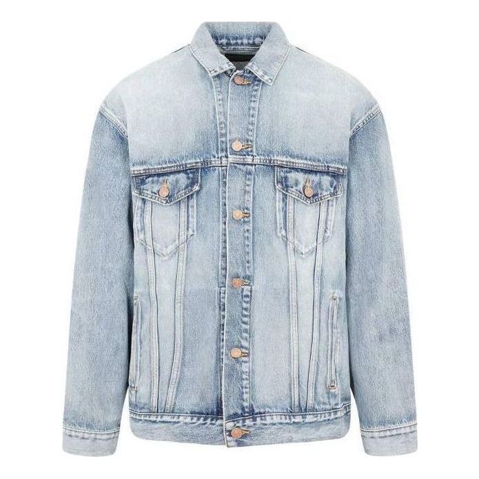 Bunda Balenciaga Sprayed Denim Jacket Large Fit Modrá | 678354TDW143341