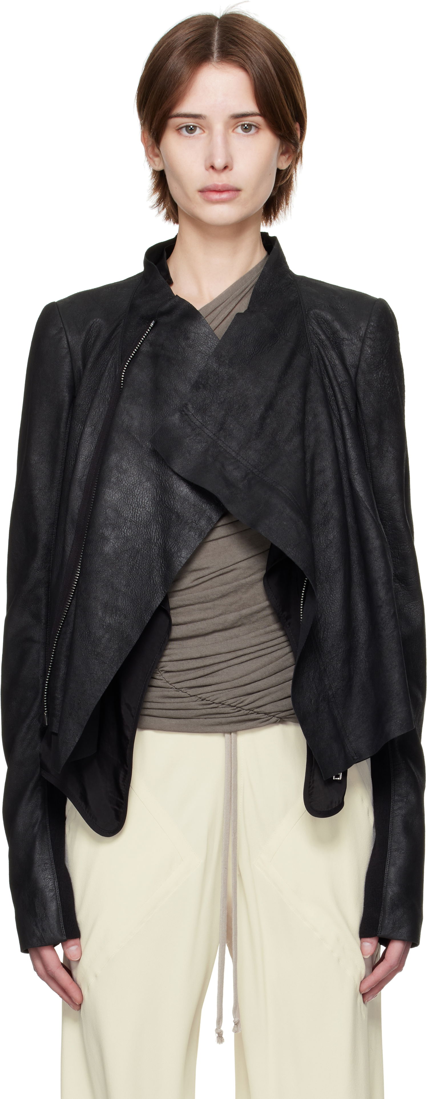 Bunda Rick Owens Rick Owens Hollywood Low Neck Biker Leather Jacket Čierna | RP01E7702 LBA, 0