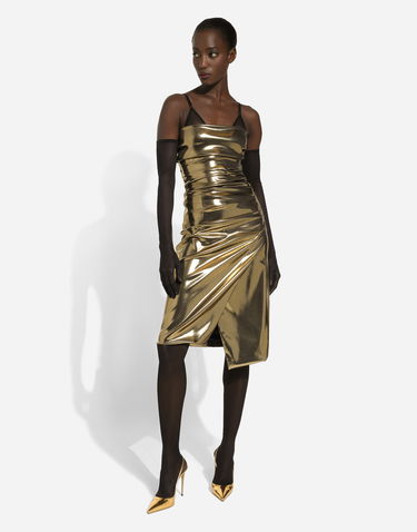 Šaty Dolce & Gabbana Foiled Satin Strapless Calf-Length Dress Metalická | F6DHITFURMTS0997, 2